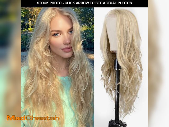Lot 74-12978477 - T-color Long Blonde Wavy Wig for White Women Middle Part Curly Wavy Wig 26 Inch Natural Look Heat Re...