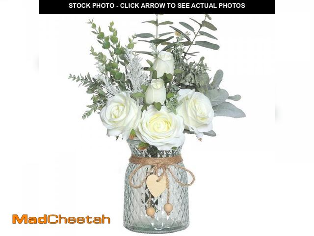 Lot 74-12306450 - Faux Flowers with Vase,Artificial Silk Roses in Vase, Fake Plant Eucalyptus Flower Arrangement for H...