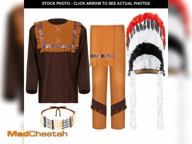 Lot 74-12977188 - Retisee 4 Pcs Men American Costume Indian Costume Includes Choker Necklace American Headdress Adult ...