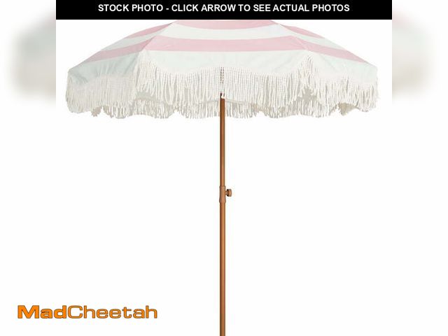 Lot 74-14259805 - AMMSUN 6.5ft Patio Umbrella UPF50+ with Boho Fringe Tassel Tilt Pole for Outdoor Picnic,Pink Stripes...