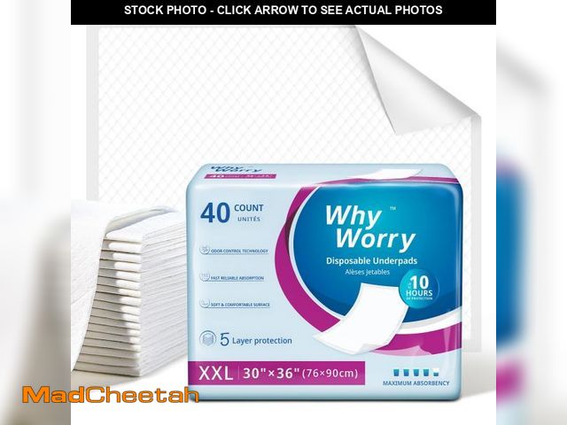 Lot 74-12222358 - WhyWorry Extra Large Disposable Bed Pads 30" x 36", Super Absorbent Leakproof Incontinence Underpads...