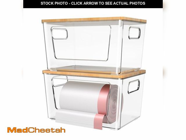 Lot 74-14272603 - spospo 2 Pack Trash Bag Holder with Bamboo Lid, Stackable Trashbag Dispenser, Extra Large Garbage Ba...