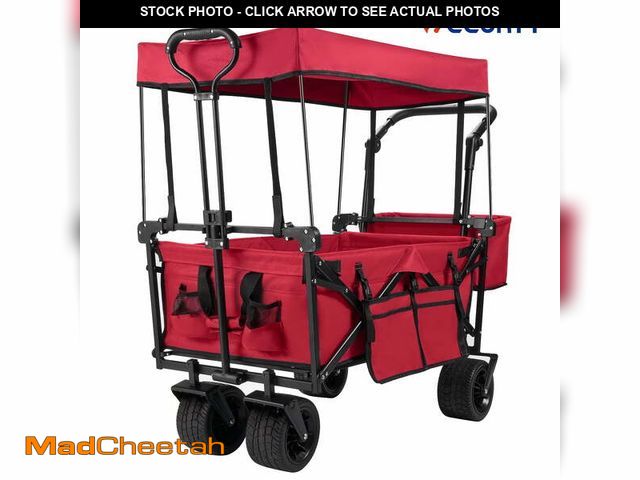 Lot 74-13044793 - VECUKTY Collapsible Garden Wagon Cart with Removable Canopy Red - USED
