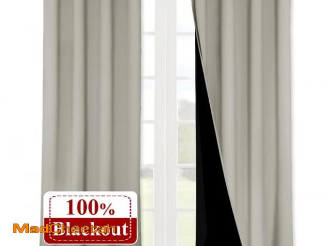 Lot 74-11554311 - NICETOWN Natural 100% Blackout Curtains for Windows, Pack of 2, 52 inches W x 120 inches L, Super He...
