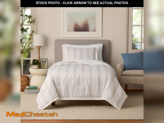 Lot 74-12537061 - Mainstays by Becky G. &amp; Alejandra Beige Stripe Comforter Set with Sham, Twin/Twin XL - UNUSED