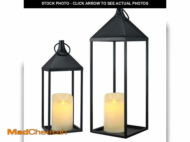 Lot 74-14293444 - 17" 13" Modern Farmhouse Candle Lantern Decor Set of 2 Black Metal Candle Lanterns with Flameless Ca...