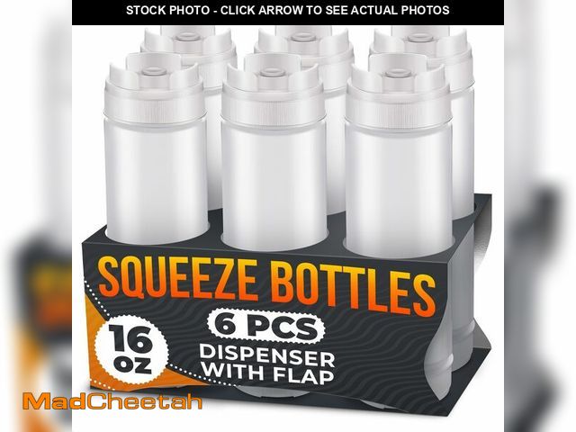 Lot 74-14064469 - Set of 6 Inverted Condiment Squeeze Bottles 16 oz Ã¢â¬â Upgraded Design with Added Sealing Gasket...