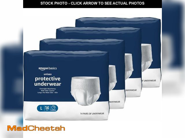 Lot 74-13835485 - Amazon Basics Unisex Protective Underwear with Odor Control, Overnight Absorbency, Large, 56 Count (...