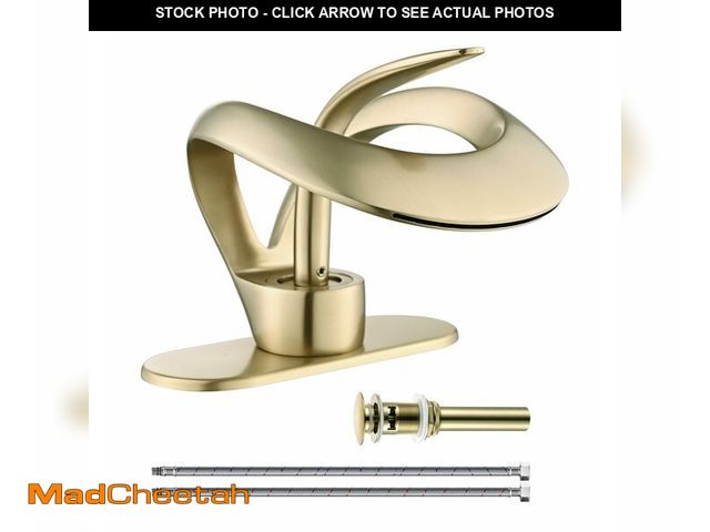 Lot 74-13624328 - Elegant Bathroom Sink Faucet Single Hole,AUU Waterfall Brushed Gold Vanity Sink Faucet Solid Brass,S...