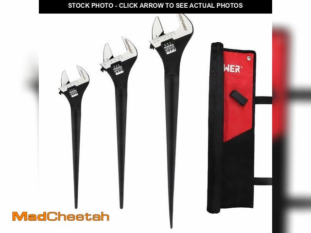 Lot 74-13963025 - MAXPOWER 3-pieces Spud Wrench, 10-inch 12-inch 16-inch Adjustable Wrench Set with Kitbag - UNUSED
