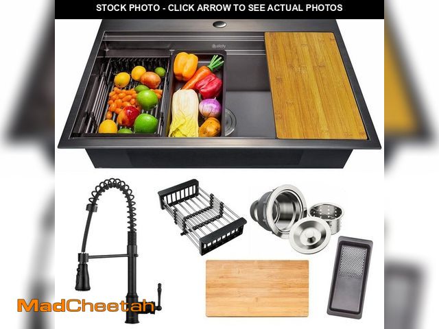 Lot 74-14312382 - AKDY All-in-One Matte Black Finished Stainless Steel 33 in. x 22 in. Single Bowl Drop-in Kitchen Sin...