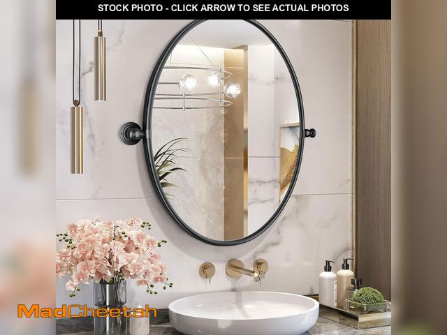 Lot 74-13046433 - Sxiawe 23 in.W x 30 in.H Modern Oval Balck Stainless Steel Frame Adjustable Vanity Mirror Wall Mirro...