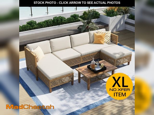 Lot 74-14224352 - (MISSING TABLE,ONE FOOT IS BROKEN) ) PHI VILLA Brown 5-Piece Wood Outdoor Wicker Patio Conversation ...