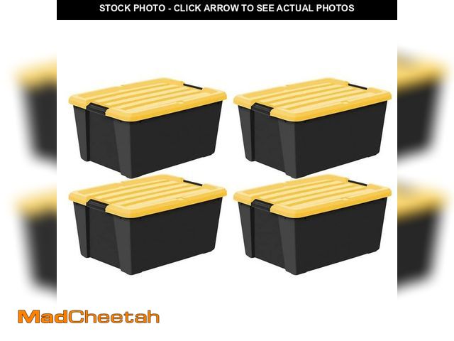 Lot 74-14468095 - IRIS 45 qt. /11.25 Gal. Plastic Storage Bins with Lids, Black, Latching, Stackable, Totes 4Pk 500418...