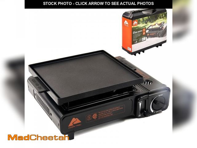 Lot 74-12422794 - Ozark Trail 2 in 1 Butane Griddle  Black Color  7650 BTU  Piezo-Electric 2.2kw  Cast Aluminum Griddl...