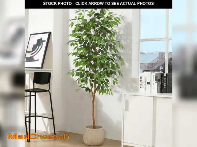 Lot 74-12515664 - 6FT Artificial Ficus Tree with Natural Wood Trunk and Lifelike Leaves, Silk Fake Potted Tree with Wo...