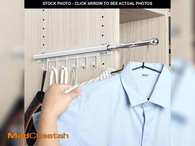 Lot 74-14264838 - BaiNong Valet Rod for Closets Pull Out 16.5" Silver with 6 Hooks - UNUSED