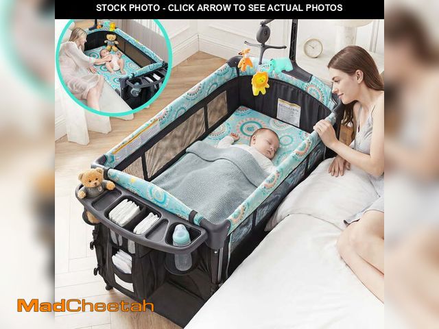 Lot 74-14070641 - EVMORE Foldable Baby Bedside Bassinet, 5-in-1 Baby Bed Playard with Changing Table, Storage Shelf, M...