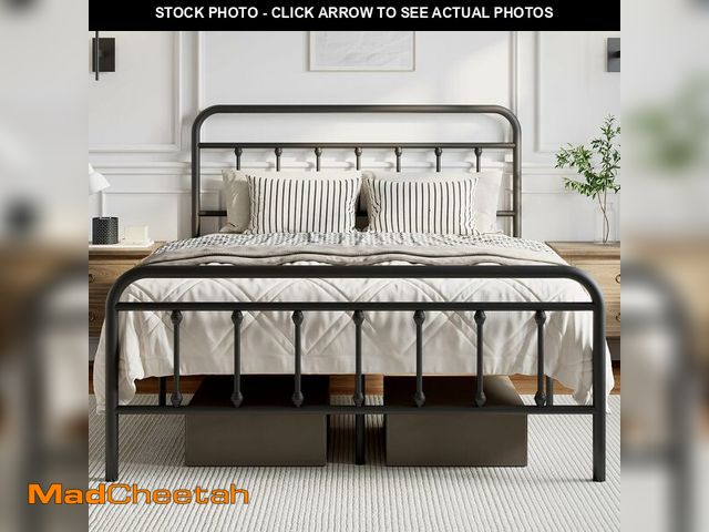 Lot 74-14305783 - Novilla Metal Bed Frame Queen Size - Modern Minimalist Victorian Style with Headboard/Footboard, Hea...