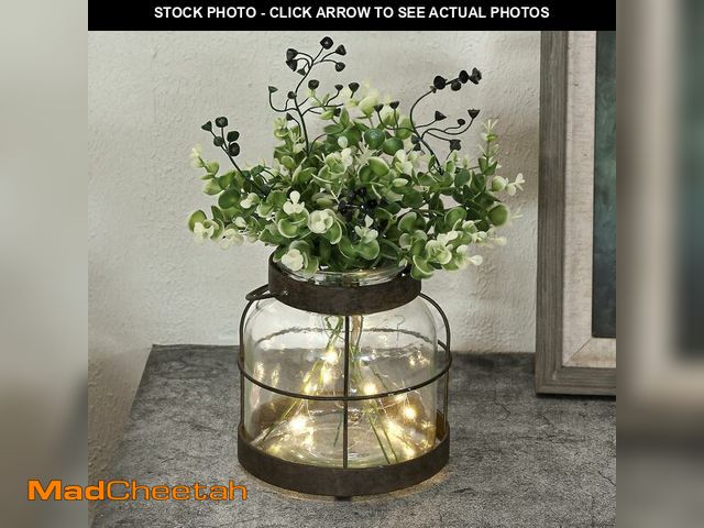 Lot 74-12333287 - Vintage Glass Farmhouse Vase, Rustic Lantern Decor with Plants Flowers Lights Vintage Style Vases fo...