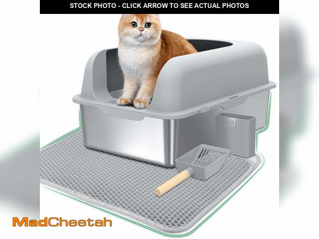 Lot 74-12670244 - Anyask Stainless Steel Cat Litter Boxes with Lid High Wall Sides Enclosure for Small Mulit Big Cat -...