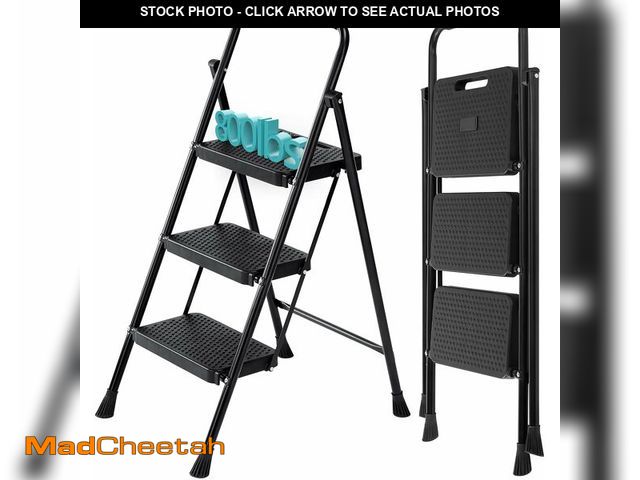 Lot 74-12633340 - SMUG Step Ladder, 3 Step Stool Foldable with Anti-Slip Pedal &amp; Comfortable Handrail, 800lbs Capa...
