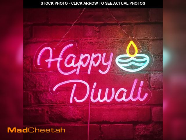 Lot 74-12701484 - Happy Diwali Neon Sign, Festival of Light Oil Lamp Shape LED Neon Light Signs, Diwali Decorations fo...