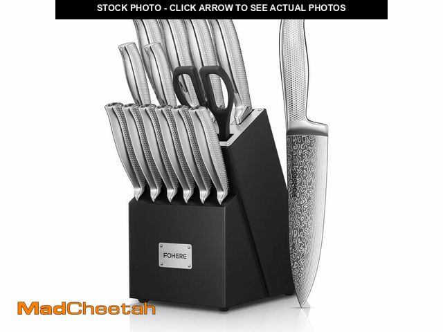 Lot 74-14357689 - Knife Set, FOHERE 14 Pieces Kitchen Knife Set with Built-in 5 x Sharpeners, Waved Texture Knife Set ...