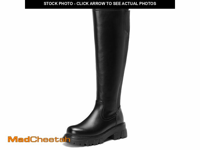 Lot 74-14058251 - CouieCuies Black Boots for Women Knee High Platform Chunky Heel Tall Boots Round Toe Boot Womens Sid...
