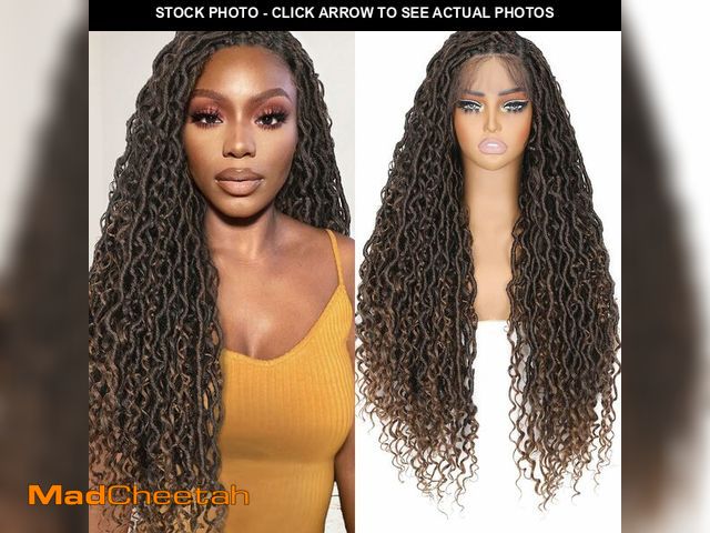 Lot 74-12701464 - HANNE Full Lace Faux Locs Wigs for Black Women 30 Inch Knotless Braided Ombre Brown Goddess Locs Cro...