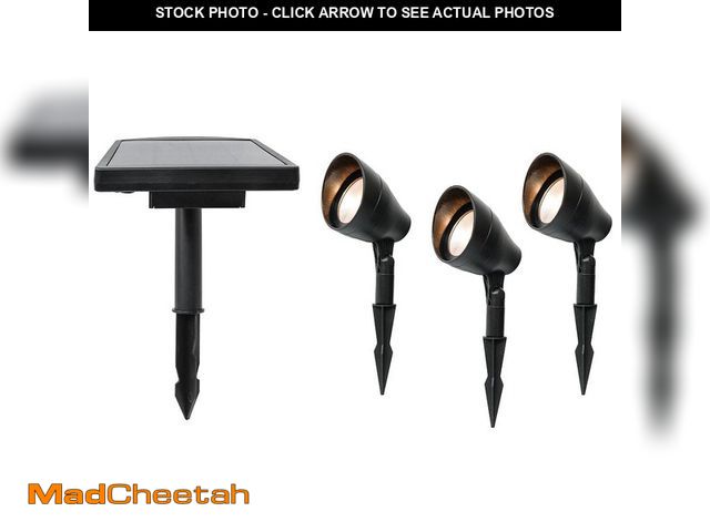 Lot 74-12555612 - Solar 50 Lumens Black Integrated LED Spotlight with Remote Panel (3-Pack); Weather/Water/Rust Resist...