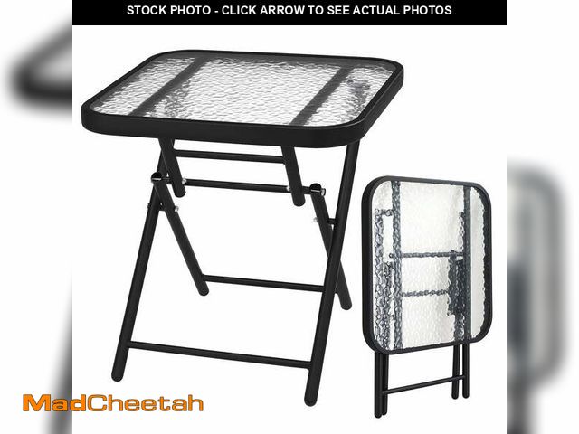 Lot 74-12782314 - Ktaxon 18in Outdoor Metal Folding Glass Table, Square Side End with Tempered Glass Top for Porch Yar...