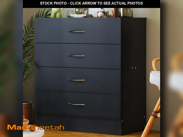 Lot 74-14086684 - UBesGoo Black Chest of Drawers Dresser Wood Organizer Cabinet, 4 Drawer Nightstand Side Table, Furni...