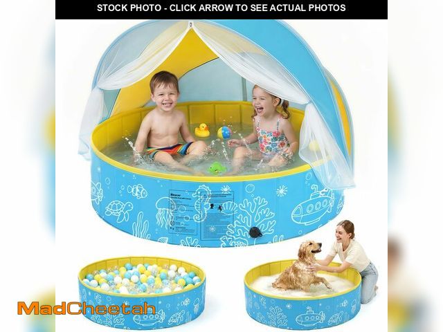 Lot 74-14378588 - Binecer Foldable Kiddie Pool with Canopy, 47IN Portable Hard Plastic Kids Baby Swimming Pool, Sunsha...