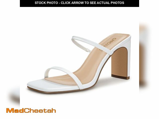 Lot 74-14207181 - Carcuume Women's Square Toe Two Strap Open Toe Block Heels Sandals Slip On Shoes,White Pu,7.5,S1 - U...
