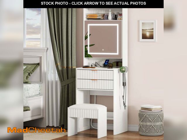 Lot 74-12800733 - Satifur Vanity Set with Mirror &amp; Lights, Dressing Desk with Stool, Drawers &amp; Charging Statio...