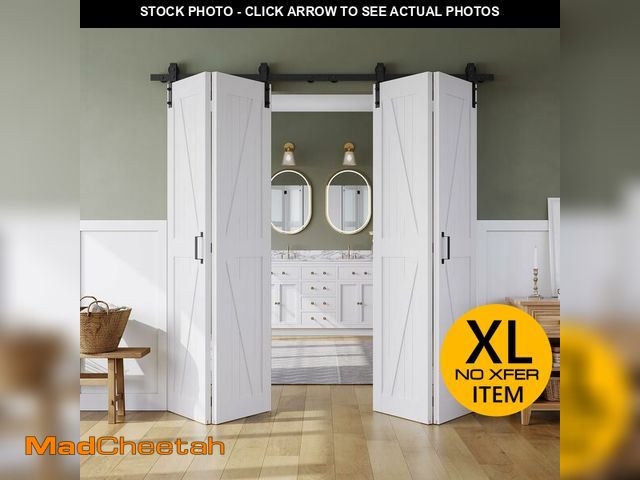 Lot 74-12823142 - 72" x 84" Bifold Sliding Barn Door, K Shaped Panel with Sliding Hardware Kit Set, Finished Closet Do...