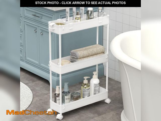 Lot 74-12313158 - SPACELEAD Slim Storage Cart 3 Tier,Bathroom Organizer Rolling Utility, Mobile Shelving Unit Slide Ou...