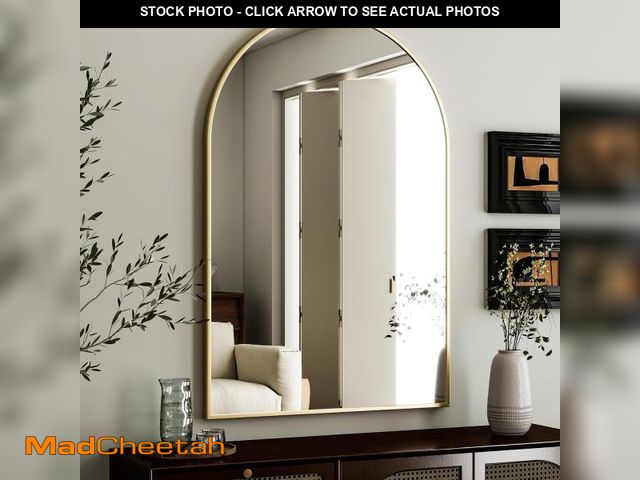 Lot 74-12147271 - 24 in. W x 36.2 in. H Arched Aluminum Frame Gold Wall Mirror/Classic Accent Mirror - UNUSED