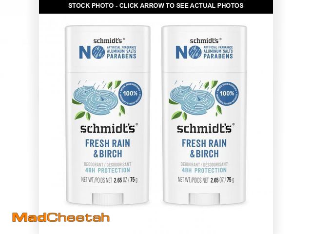 Lot 74-12220465 - Schmidt's Aluminum-Free Vegan Deodorant Fresh Rain &amp; Birch with 24 Hour Odor Protection, 2 Count...