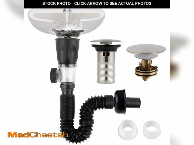 Lot 74-12713098 - iFealClear Bathroom Sink Drain Kit, Flexible P-Trap Drain Pipe with Pop Up Stopper, Sink Pipe Replac...