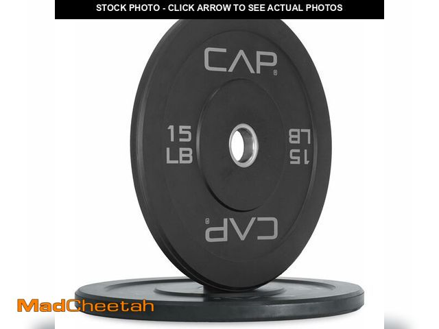 Lot 74-13072973 - CAP Barbell Economy Olympic Bumper Plate Set with Gray Logo, Black, 15 lb Pair - UNUSED