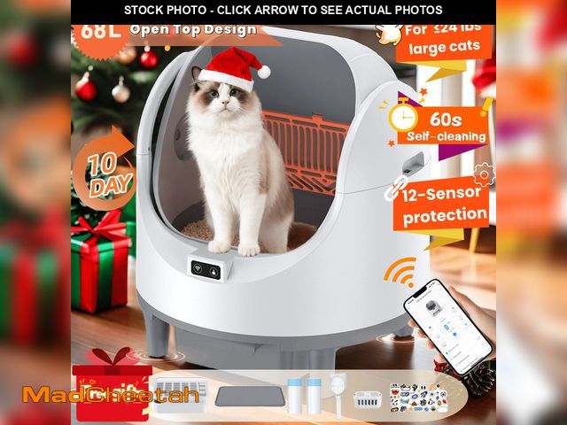 Lot 74-12818693 - Automatic Cat Litter Box, 68L Open-Top Litter Box for Multi Cats, APP Control, Weight Monitoring, Sa...
