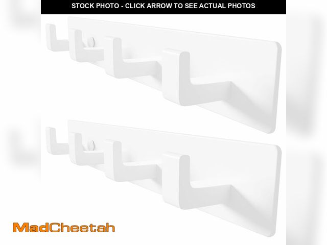Lot 74-14060022 - GWAAZXGZ White Coat Rack Wall Mount - 12.5 inch Modern Metal Hook Rail with 4 Right-Angle Hooks, Dri...