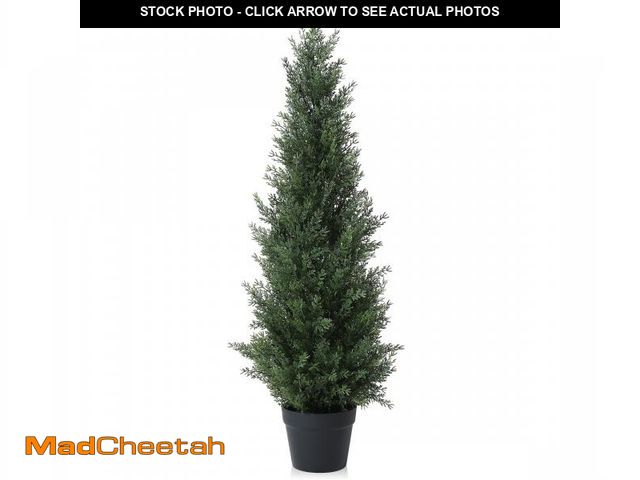 Lot 74-12513682 - Artificial Cedar Tree 3 ft Outdoor Artificial Topiary Cedar Plants Fake Tree UV Rated Potted Tree fo...