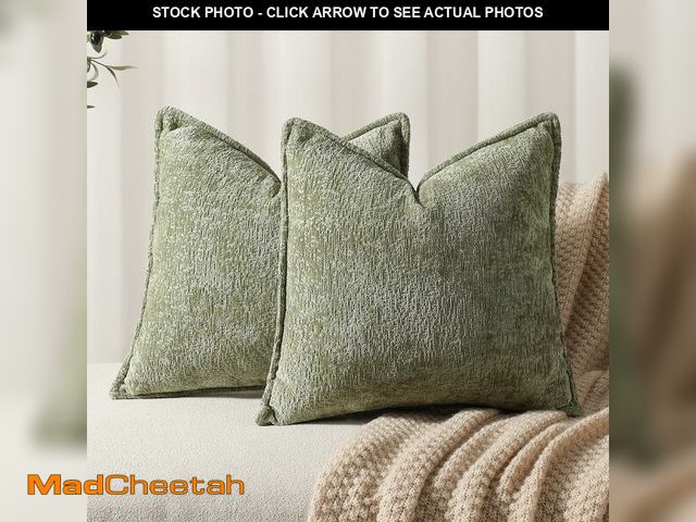 Lot 74-12971232 - DEZENE Pack of 2 Sage Green Decorative Throw Pillow Covers 20x20 Cozy Soft Chenille Accent Vintage S...