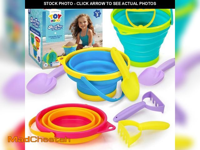 Lot 74-12052778 - TOY Life 9 Pack Sand Buckets Toys Set with 3 Collapsible Beach Buckets 3 Shovels and 3 Rakes, Toddle...
