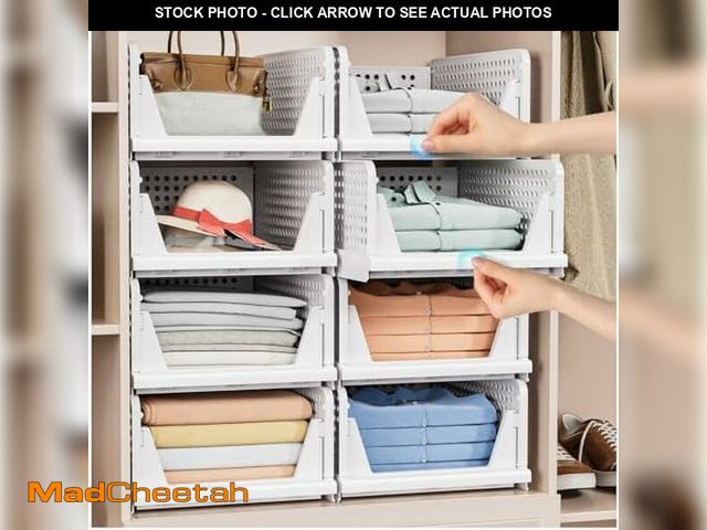 Lot 74-10822832 - caktraie 5 Pack Folding Closet Organizers Storage Box, Stackable Plastic Storage Basket, Closet Orga...