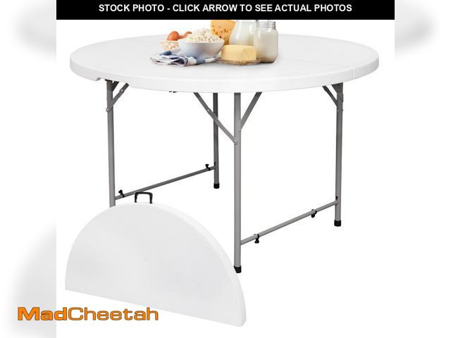 Lot 74-12520059 - 48in Round Folding Table with Carrying Handle, White 4 Feet Portable Plastic Dining Card Table for K...