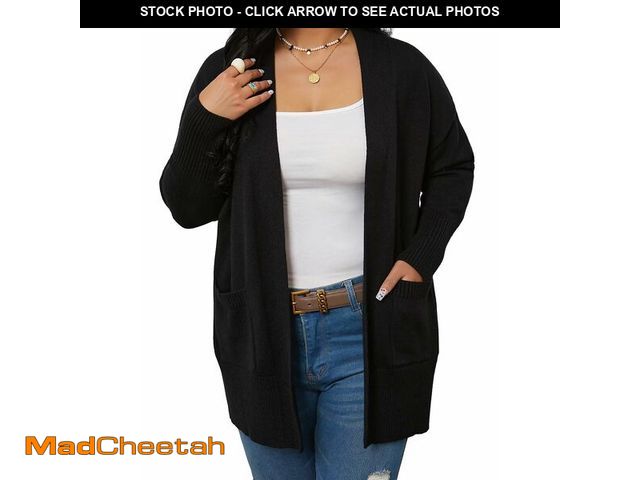 Lot 74-13524896 - weijalle Womens Black Cardigan Sweaters Plus Size Open Front Long Sleeve Knit Cardigan with Pockets ...
